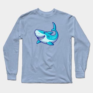 Cute Shark Swimming Cartoon Long Sleeve T-Shirt